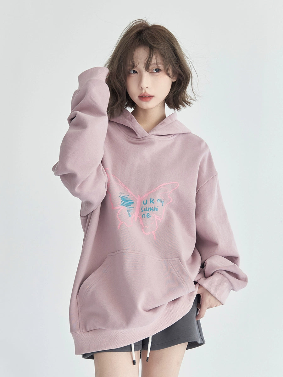 Butterfly Print Oversized Hoodie NA2716