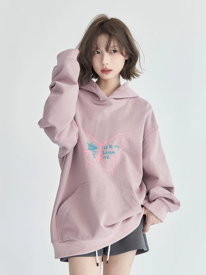 Butterfly Print Oversize Hoodie NA2716