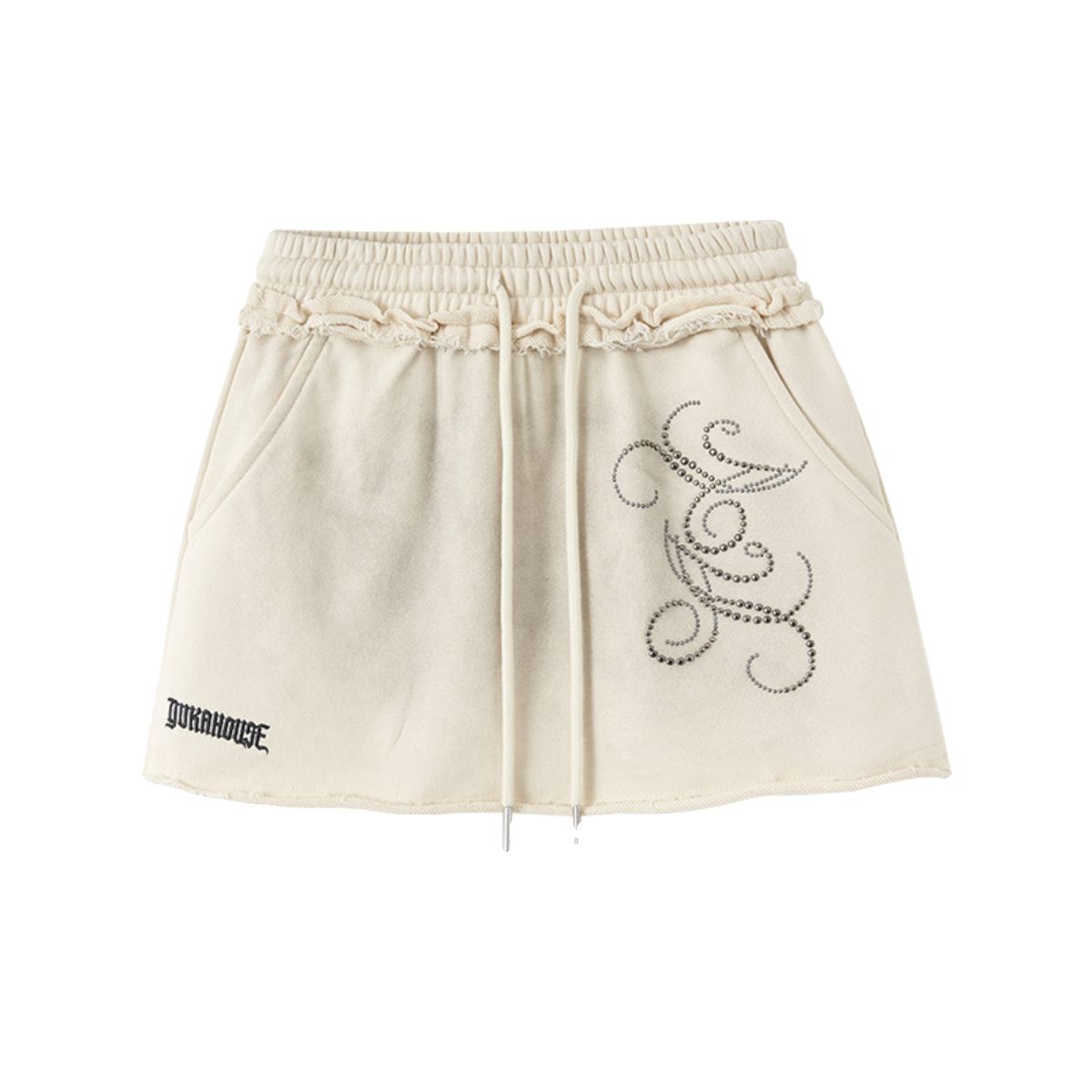 Washed Damage Oversize Zipper Hoodie & Short Skirt Setup NA8916