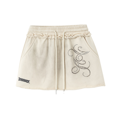 Washed Damage Oversize Zipper Hoodie & Short Skirt Setup NA8916