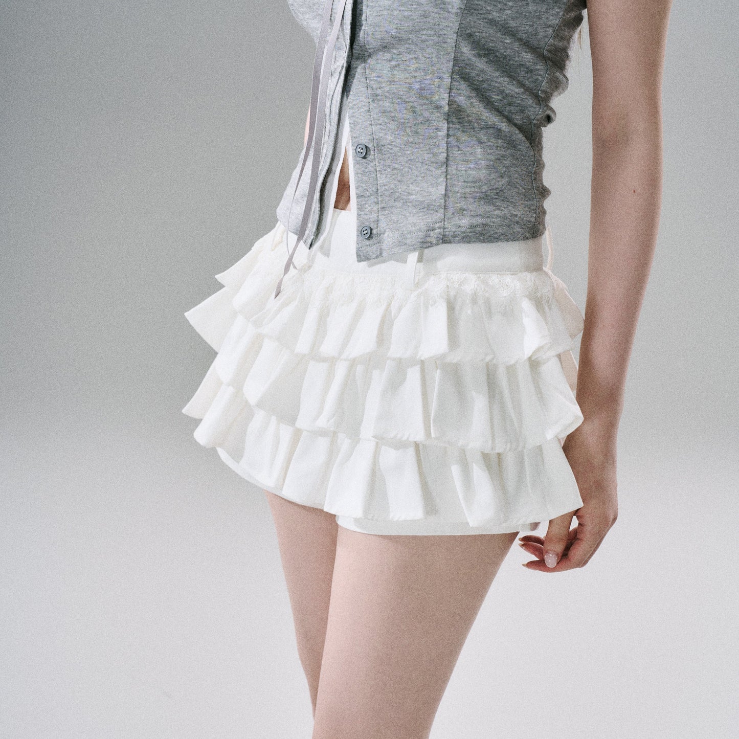 Sweet Girly Lace Ruffle Cargo Skirt NA8816