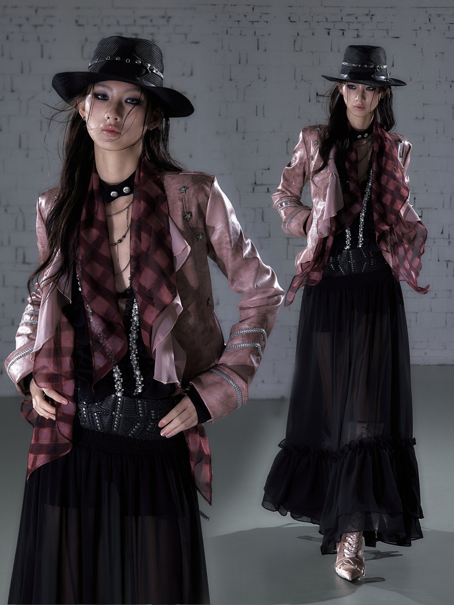 Ruffle Tie-Neck Slim Fit Long Sleeve Shirt NA9002