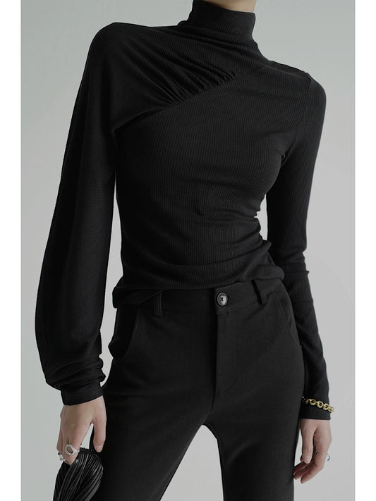 Stand Neck Asymmetric Long Sleeve Knit Top NA4198