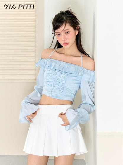 One Shoulder Pleated Thin Shirt NA4789