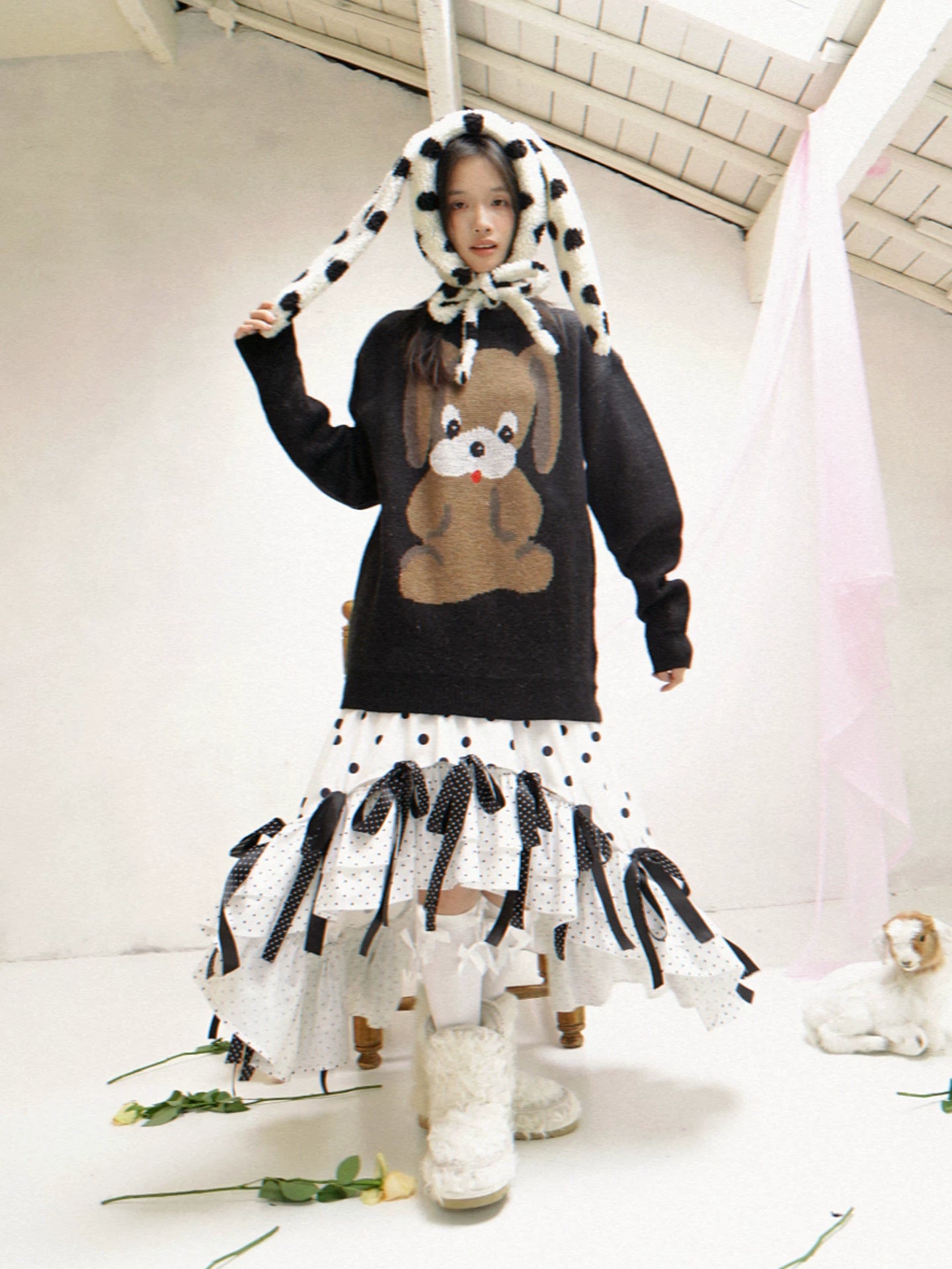 Dog Graphic Design Oversize Knit Sweater NA8262