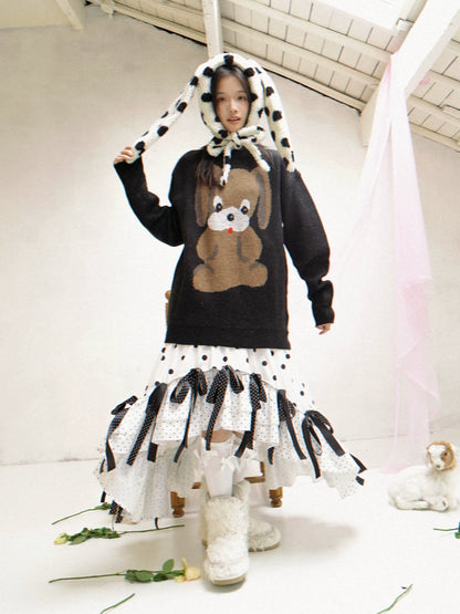 Dog Graphic Design Oversize Knit Sweater NA8262