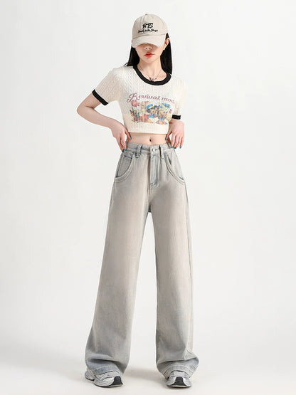 High Waist Thin Wide-Leg Straight Denim Jeans NA3375