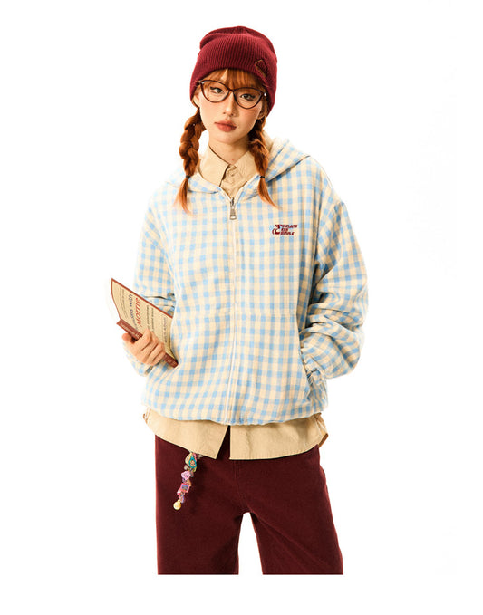 Gingham Logo Zipper Hoodie NA9347