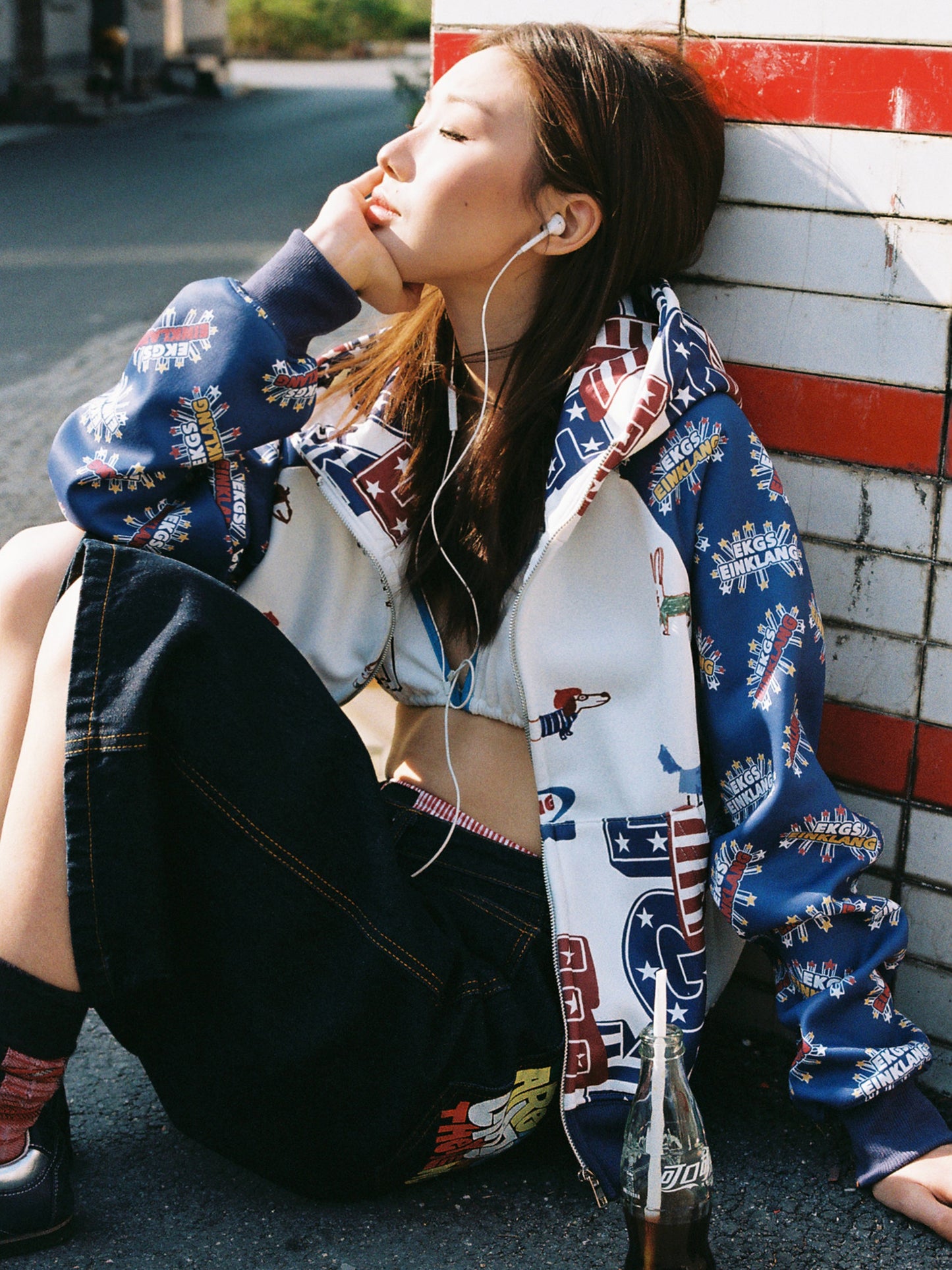 All-Over Print Cropped Zipper Hoodie NA9315