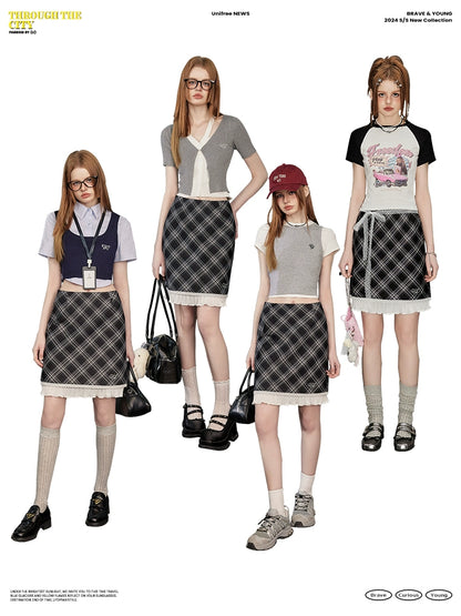 Checkered Low Waist Slim Short Skirt NA3473