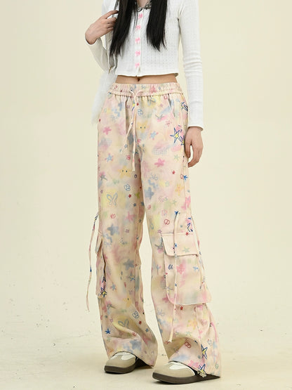 Star Print Wide-Leg Cargo Pants NA6478