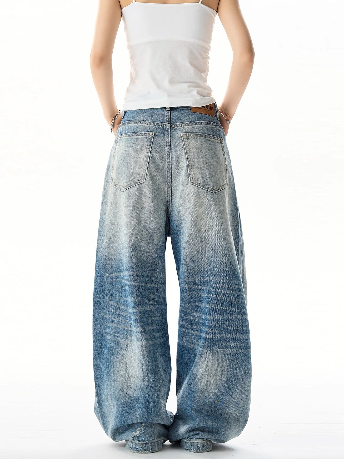 Oversize Washed Wide Leg Denim Jeans NA3189