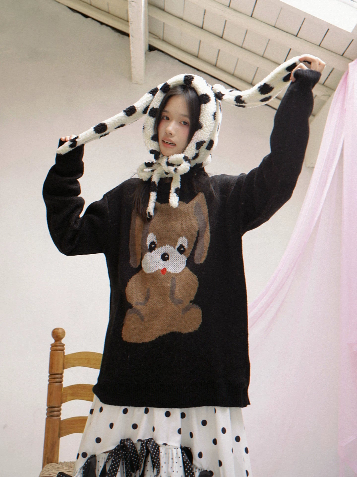 Dog Graphic Design Oversize Knit Sweater NA8262