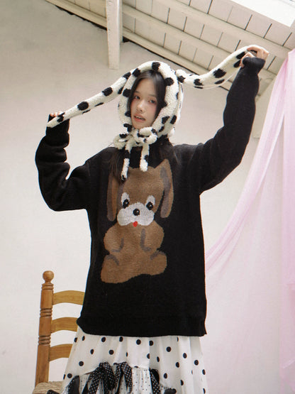 Dog Graphic Design Oversize Knit Sweater NA8262