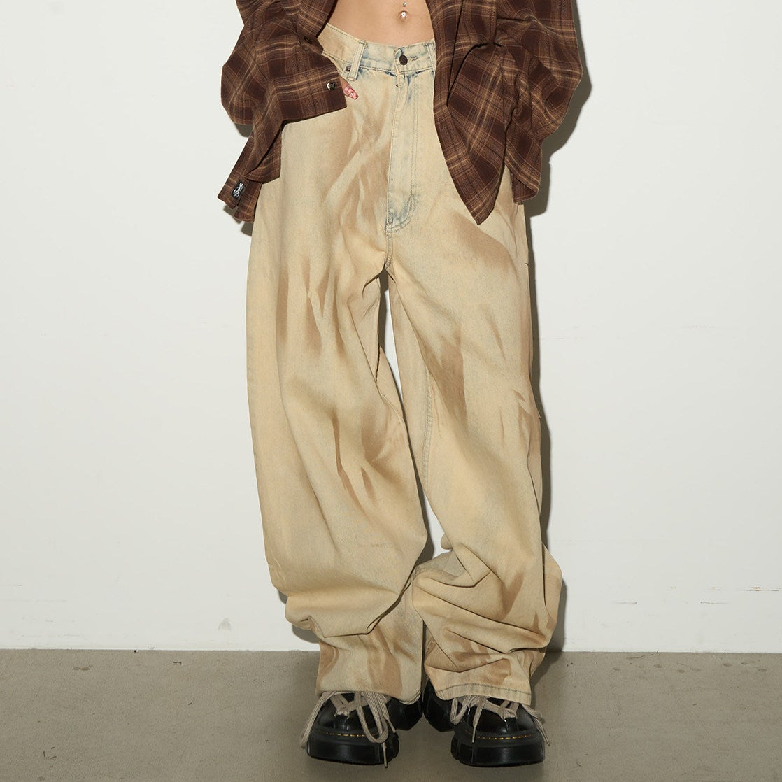 Tie-Dye Washed Damage Wide Leg Denim Jeans NA9041