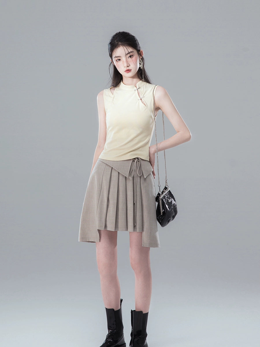 Lace Up Waistband Pleated Short Skirt NA5535