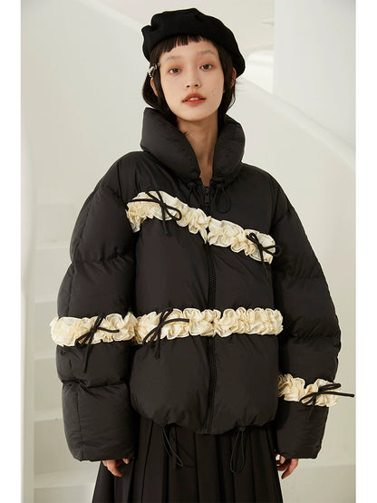 Bow Ruffle Drawstring Puffer Jacket NA5325