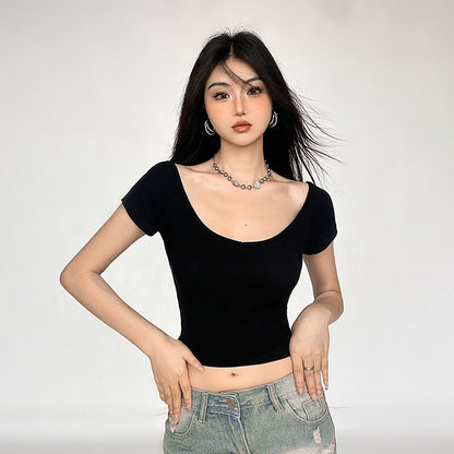 Cropped Round Neck Short Sleeve T-shirt NA4518