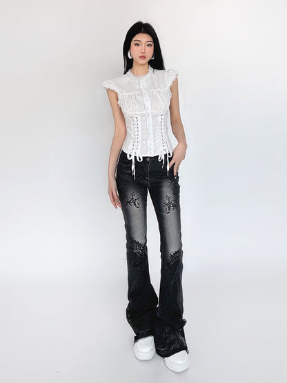 Slim Fit Lace Sleeveless Shirt NA4466