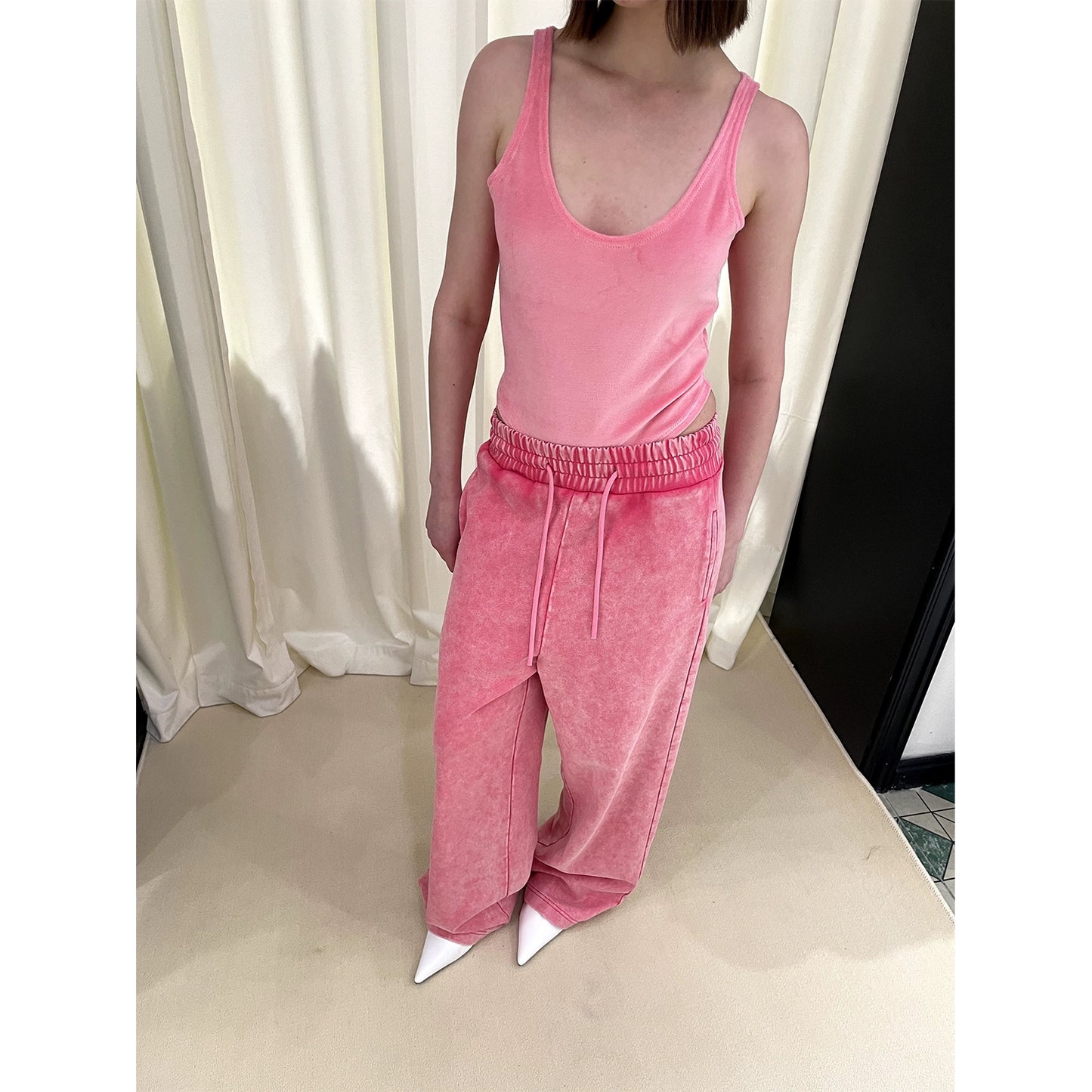 Irregular Hem Length Tanktop & Washed Wide-Leg Straight Sweatpants Setup NA5971