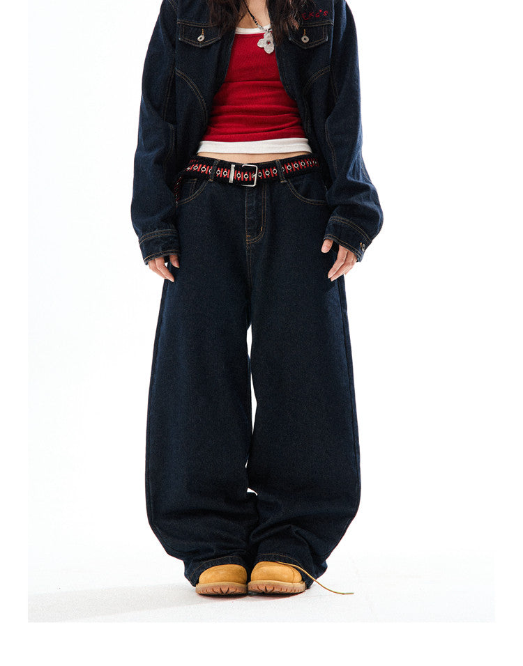 Embroidered Cropped Denim Jacket & Wide-Leg Denim Jeans Setup NA9420