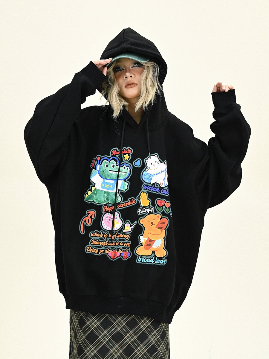 Oversize Fleece Cartoon Hoodie NA6285