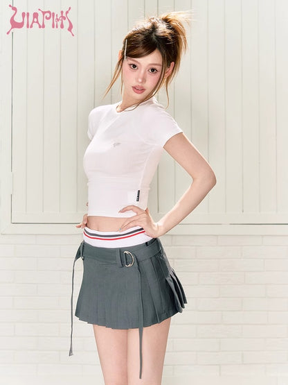 Detachable Two Piece Waist Patchwork Pleated Short Skirt NA4841