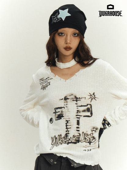 Slim Fit Graphic Design Thin Knit Sweater NA8902