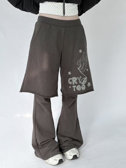 Fake Layered Half Flare Low Rise Pants NA9259