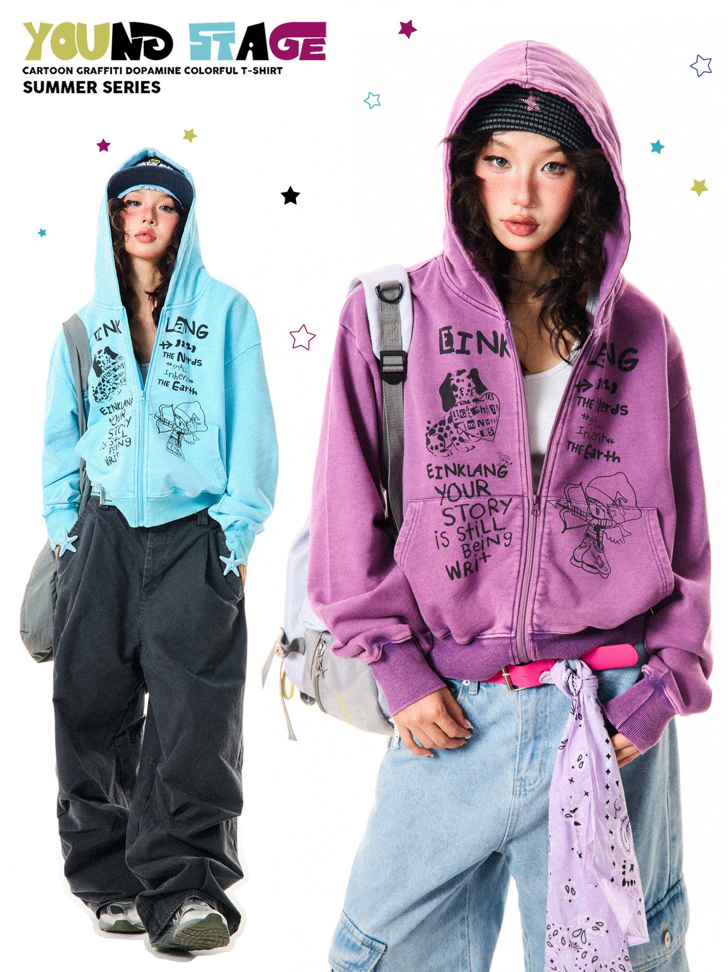 Letter Print Zipper Hoodie NA9323
