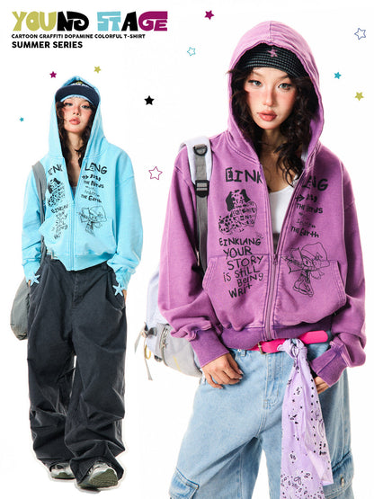 Letter Print Zipper Hoodie NA9323