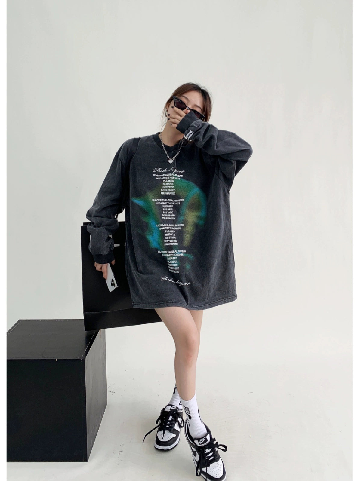 Letter Print Oversize Long-Sleeve Top NA2773