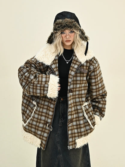 Fake Fur Plaid Jacket NA6384