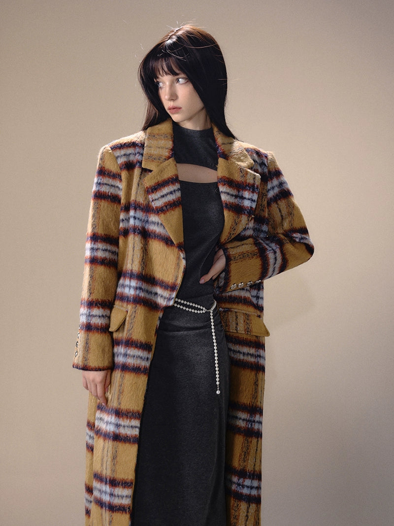 Plaid Woolen Long Coat NA5687