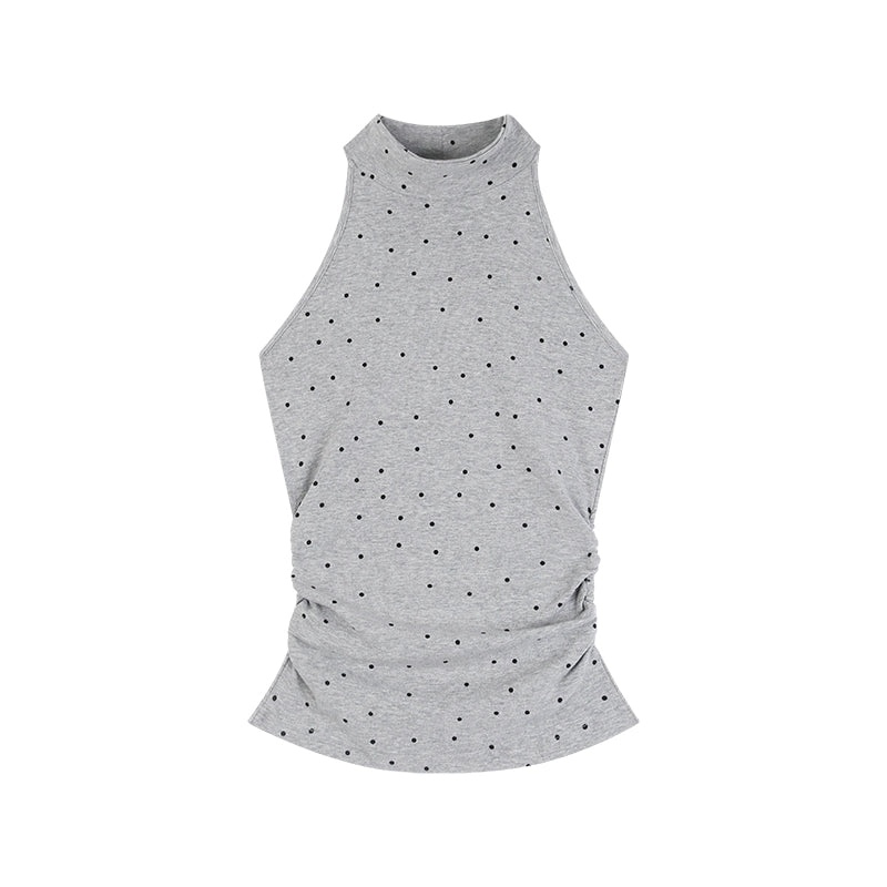 Polka Dot Stand Neck Sleeveless Top NA3708