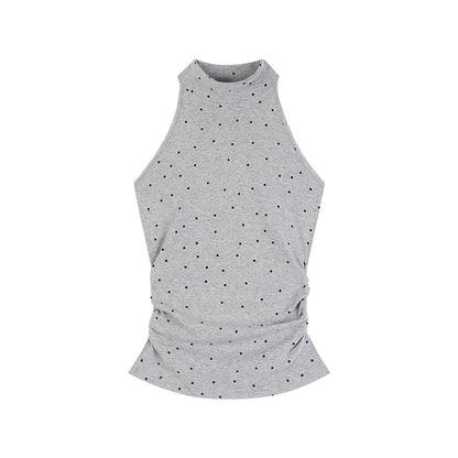 Polka Dot Stand Neck Sleeveless Top NA3708