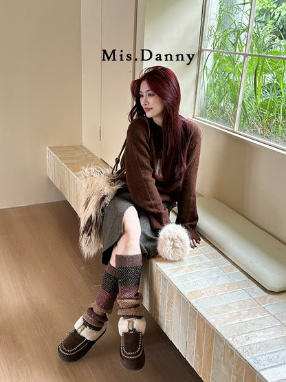 Fake Fur Lined Stitch Detail Platform Mules NA8669