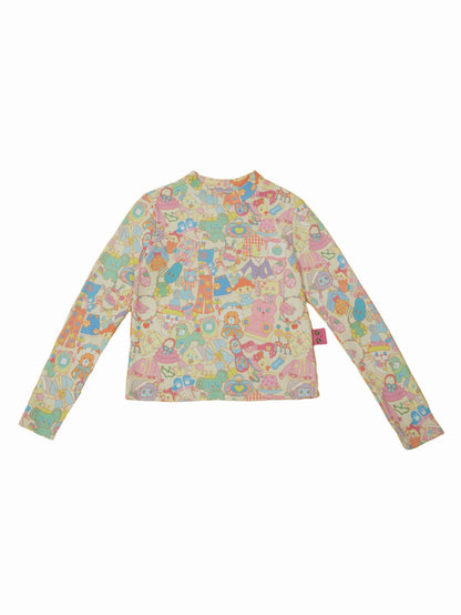 Waffle Cartoon Print Long Sleeve T-Shirt NA6549