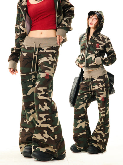 Camouflage Zipper Hoodie & Flare Pants Setup NA9339