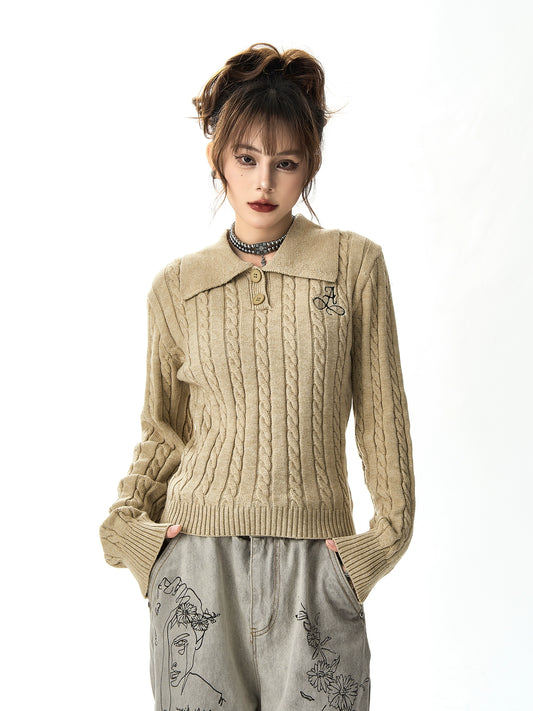 Polo Collar Long Sleeve Knit Sweater NA2954