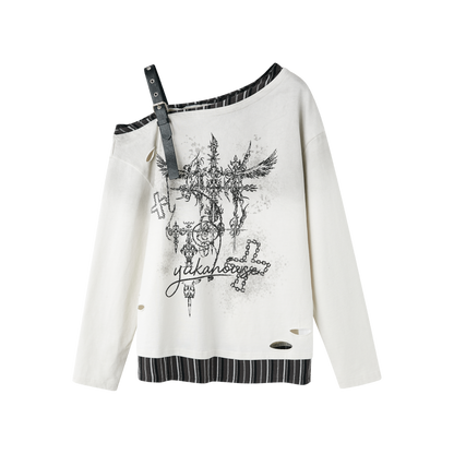 Off-Shoulder Asymmetrical Punk Long Sleeve T-Shirt NA8897