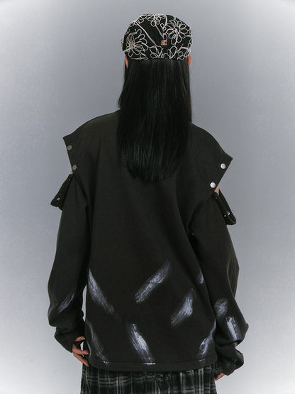 Washed Damage Patch Embroidery Print Long Sleeve T-Shirt NA8889