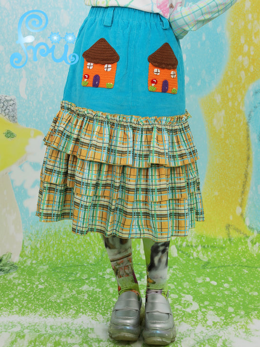 House Patchwork Plaid Ruffle Warm Skirt NA6586