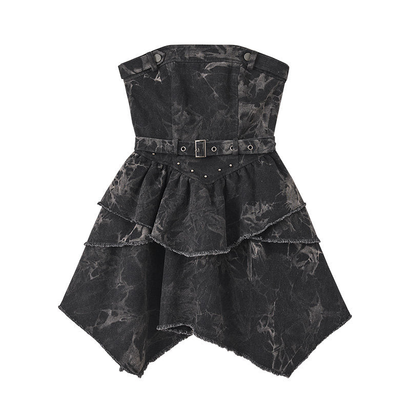 Off-Shoulder Strapless Denim Mini Dress & Leg Sleeves NA8901