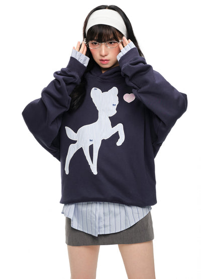 Deer Print Sweat Hoodie NA6058