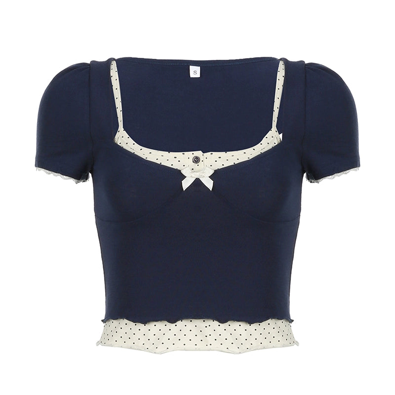 Polka Dot Square Neck Camisole & Slim Fit Short Sleeve T-shirt NA4517