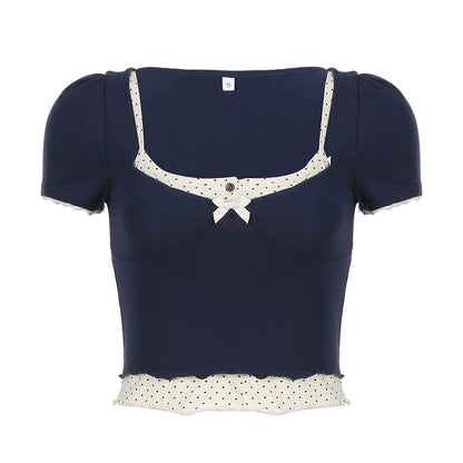 Polka Dot Square Neck Camisole & Slim Fit Short Sleeve T-shirt NA4517