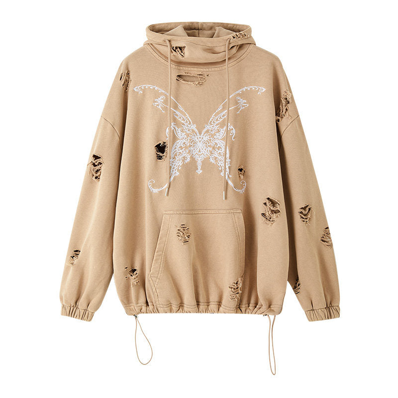 Damage Washed Graphic Design Pullover Hoodie NA8904