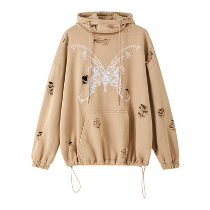 Damage Washed Graphic Design Pullover Hoodie NA8904