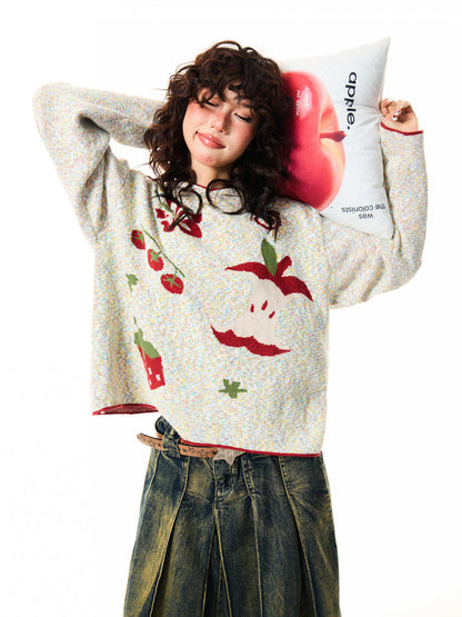 Fruit Pattern Knit Oversize Hoodie NA9351
